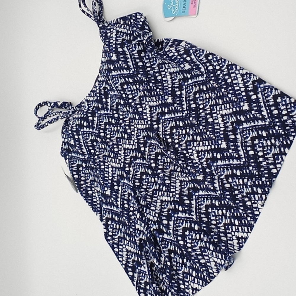 Swim Solutions Aztec Printed Pleated-Front Tankini Top Blue‎ 8